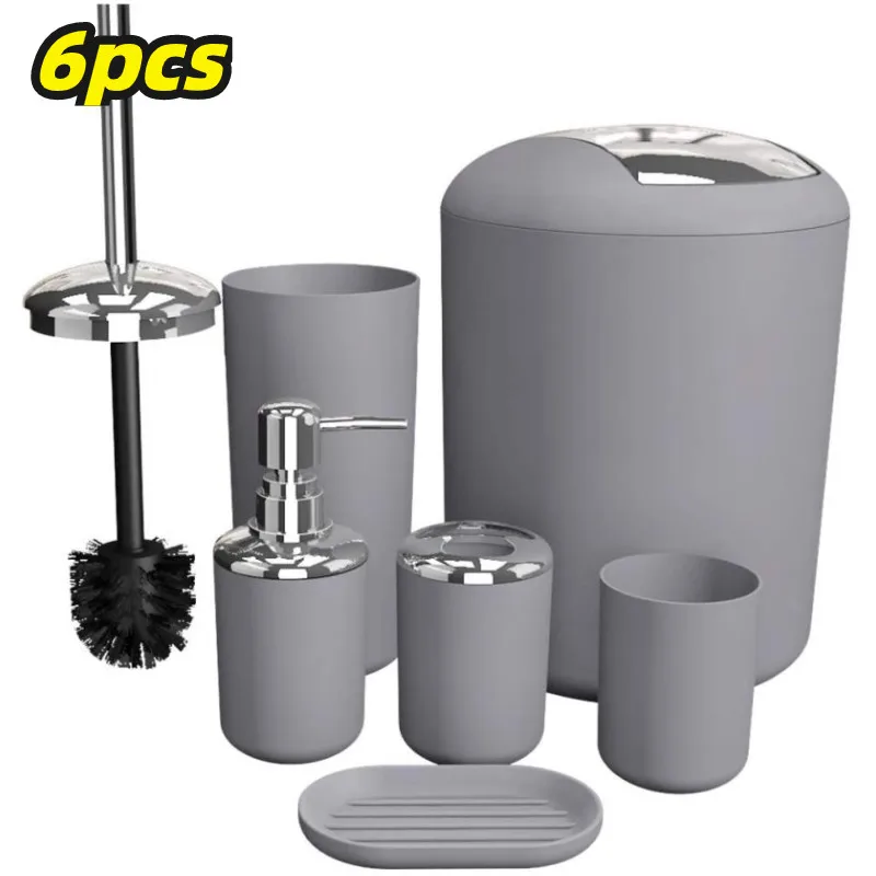 6pcs bathroom accessories set bath ensemble soap dish trash can toilet brush tumbler cup necessities kit bathroom accessories free global shipping