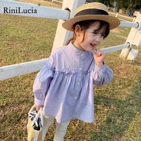 rinilucia 2022 spring autumn baby girls puff long sleeve blouses solid color children tops korean style kids pleated shirts
