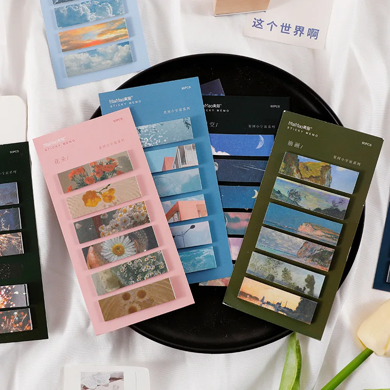 

90 sheets/set INS Style Fancy Scenery Self-Adhesive Sticky Notes Memo Pad To Do List Planner Sticker Cute Stationery Gift