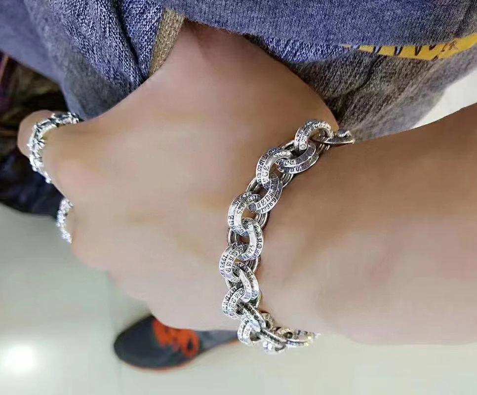

S925 Mens Jewelry Fashion Bracelets New Gothic Bracelet for Men Bracelet Homme Men Cuff Bracelet 20cm-54g
