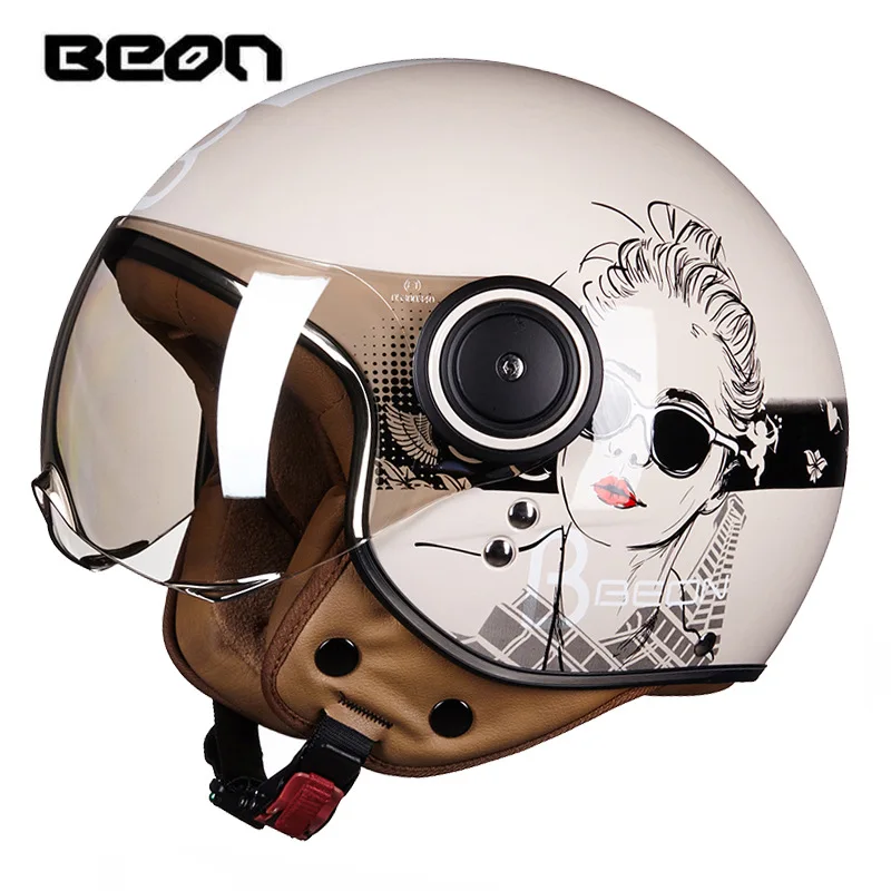 Open Face BEON B-110B Motorcycle Helmet Retro Vintage Casque Half Casco Mopeds Vespa rbike Jet Pilot Racing Capacete De moto DOT enlarge