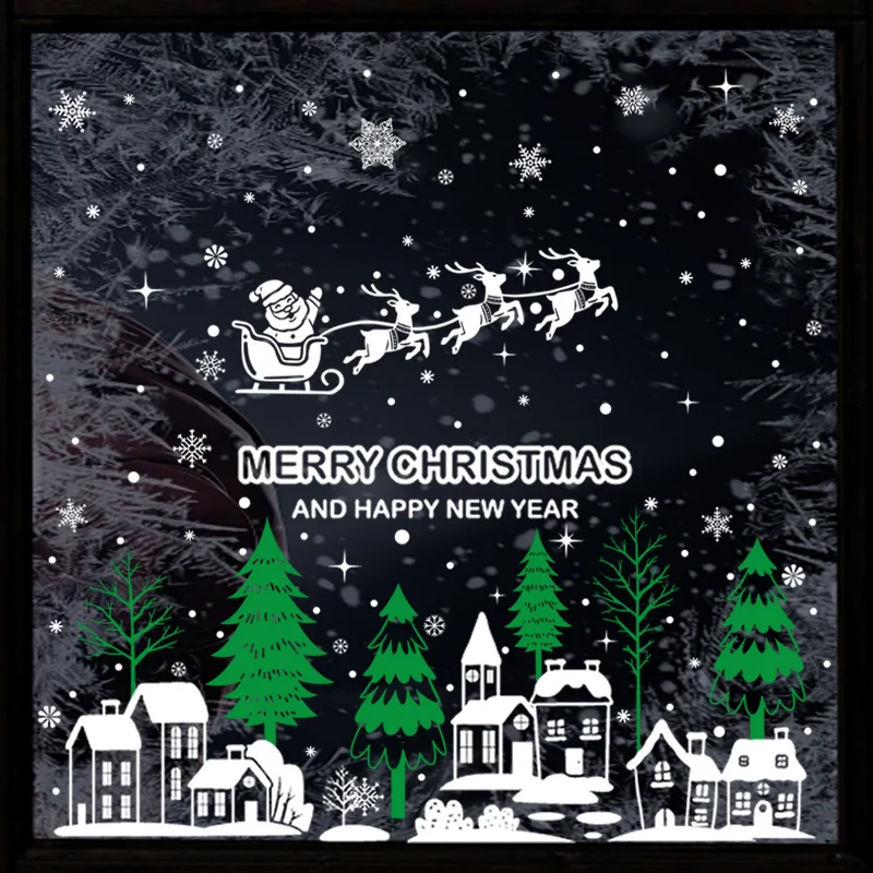 

Christmas Supplies Glass Window Stickers Merry Christmas Old Man Elk Snowflakes Window Decorations Party Decor Stickers