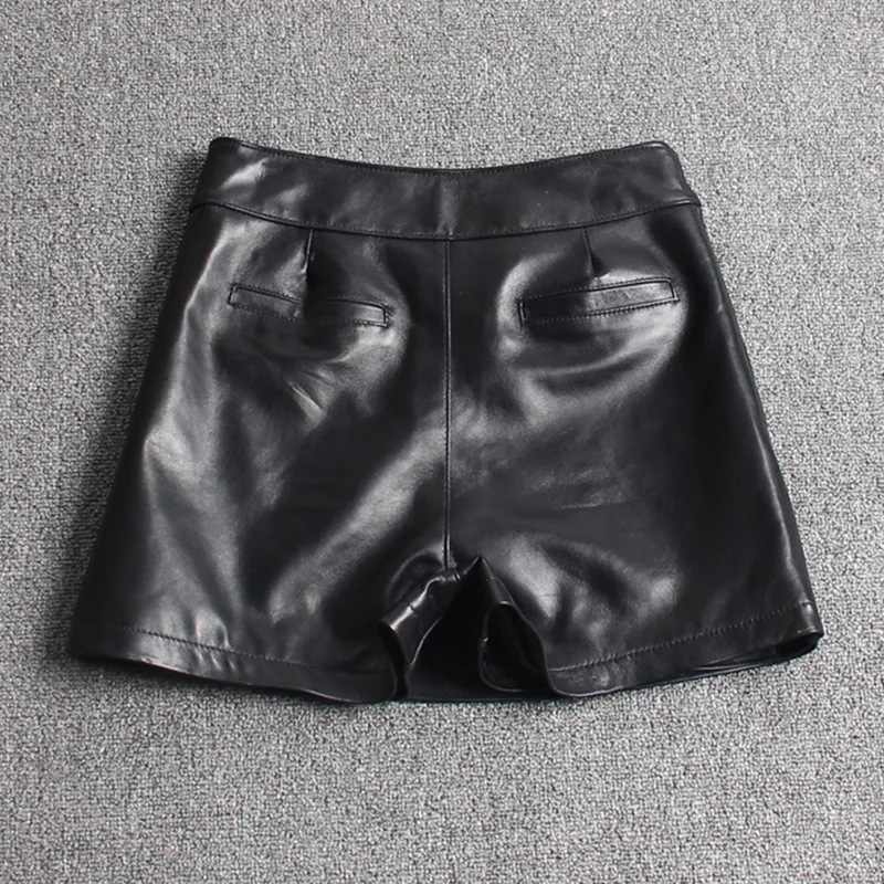 Women Asymmetric Shorts Fashion Skirts 100% Sheepskin Real Leather Shorts Casual Streetwear Ladies Slim Fit Shorts Skirts