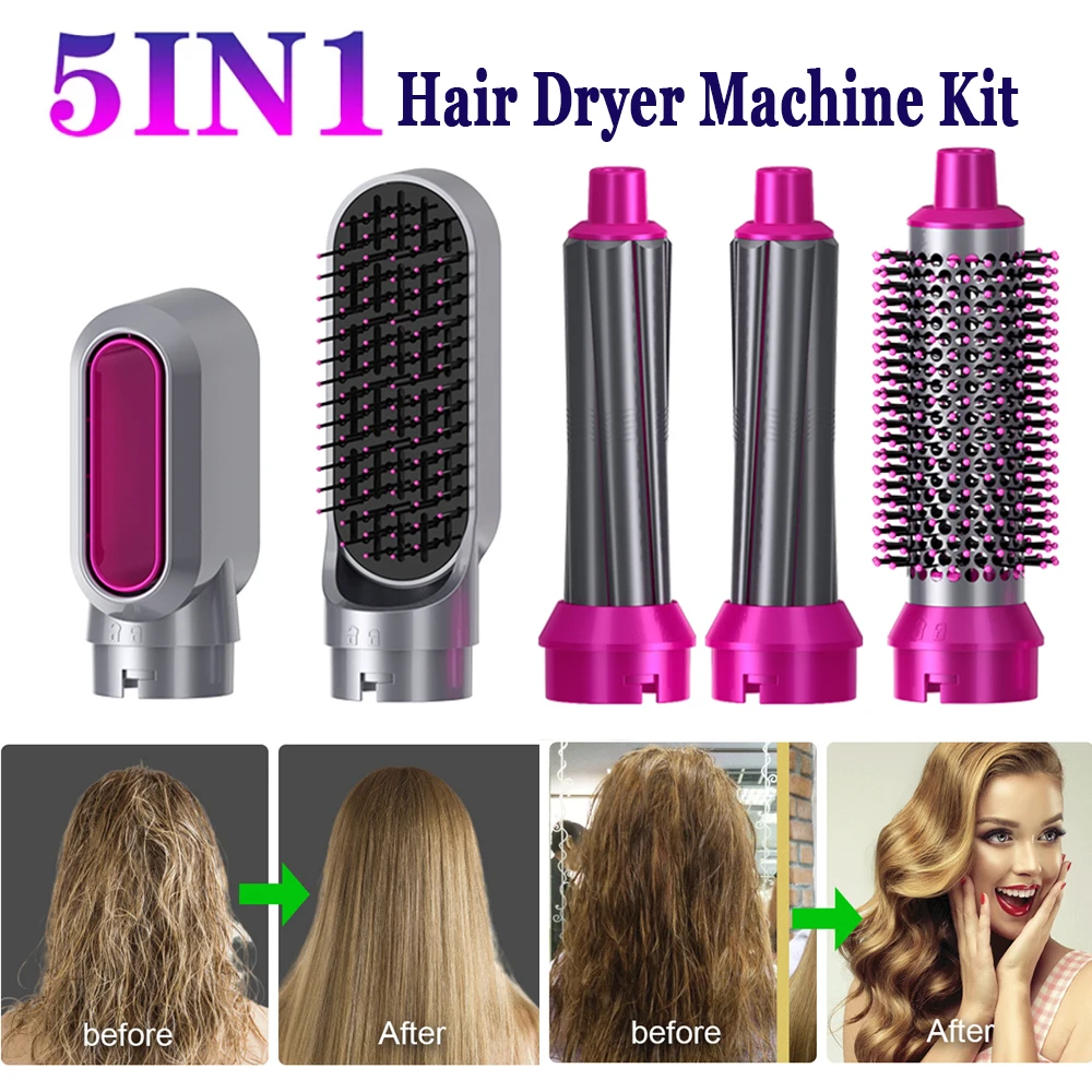 5 In 1 saç şekillendirici elektrikli saç kurutma makinesi fırçası otomatik bigudi demir değnek saç düzleştirici tarak negatif iyonlar saç kurutma makinesi üfleyici
