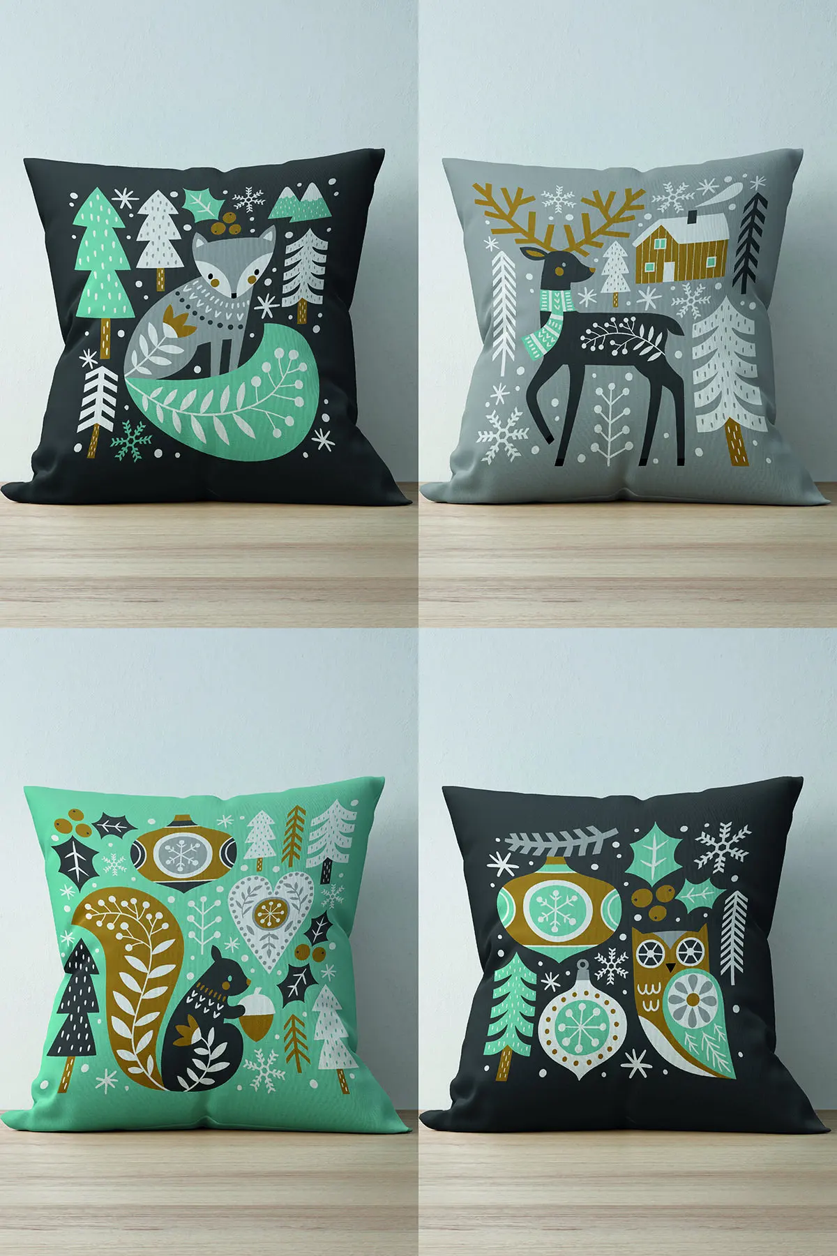 

4'lü Double-Sided Color On the Ground Christmas Pattern Modern Suede Cushion Pillow decorate Case Set