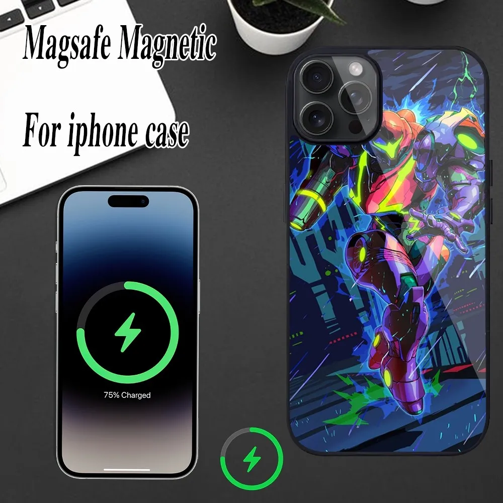Чехол для телефона Game M-Metroid iPhone Magesafe Magnetic 12 13 15 11 Mini 14 Max Pro Plus