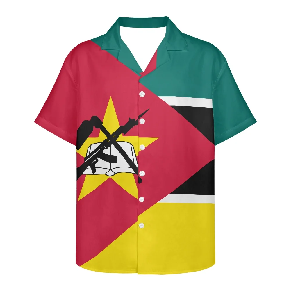 

Mozambique Flag Design Pattern Summer Vintage Fashion Short Sleeve Hawaii Shirts For Men Camisa Masculina Casual Holiday Party