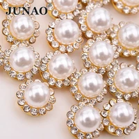 junao 8 10 12 mm white pearl sewing rhinestone round acrylic stones applique gold claw pearl beads flower pearls for diy clothes