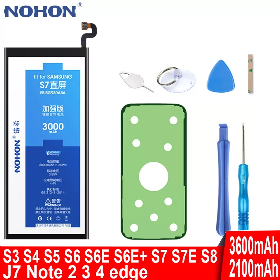 

2023New Original NOHON High Capacity Battery For Samsung Galaxy S3 S4 NFC S5 S6 S7 Edge Plus S8 Note 2 3 4 J7 Note2 Note3 Note4
