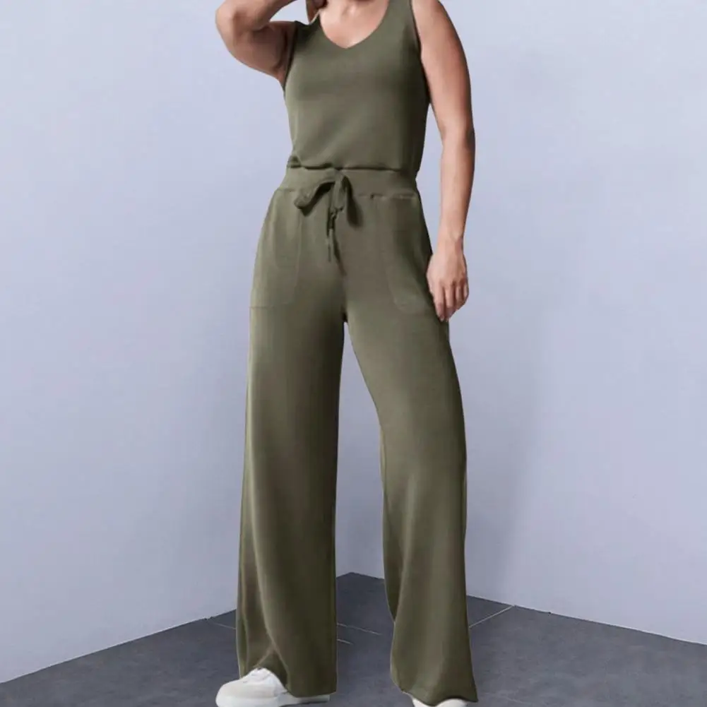 Women Jumpsuit Sleeveless Loose Women Drawstring Elastic Waist Casual Rompers Breathable Summer Jumpsuit Daily Clothing