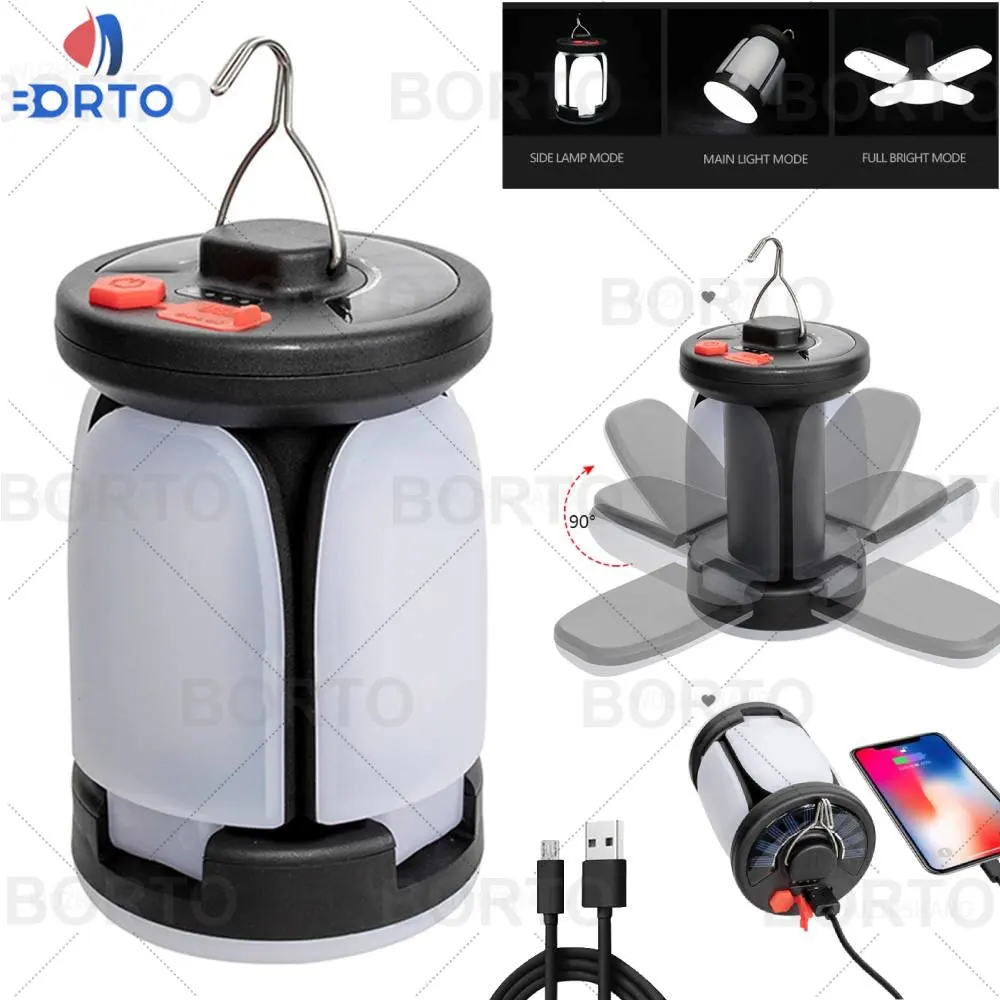 Lampu Kemah Lentera Portabel Lampu Kemah Led Isi Ulang Lampu Bengkel Lampu Darurat Perlengkapan Kemah Tenaga Surya Kuat atau Usb