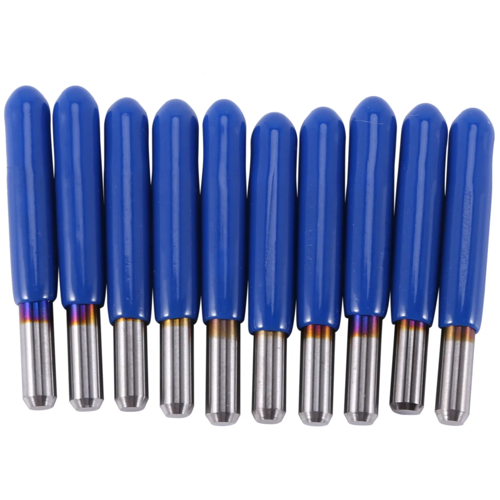 

JHD-10Pcs Triangular CNC Router Bits V-Bit 60 Degree 0.1Mm Engraving Bits 1/8Inch Shank Blue Coating Sharp Pyramid Bits