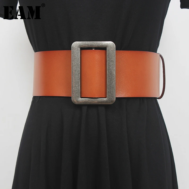 

[EAM] Pu Leather Camel Metal Bucke Long Wide Belt Personality Women New Fashion Tide All-match Spring Autumn 2022 1DE4108