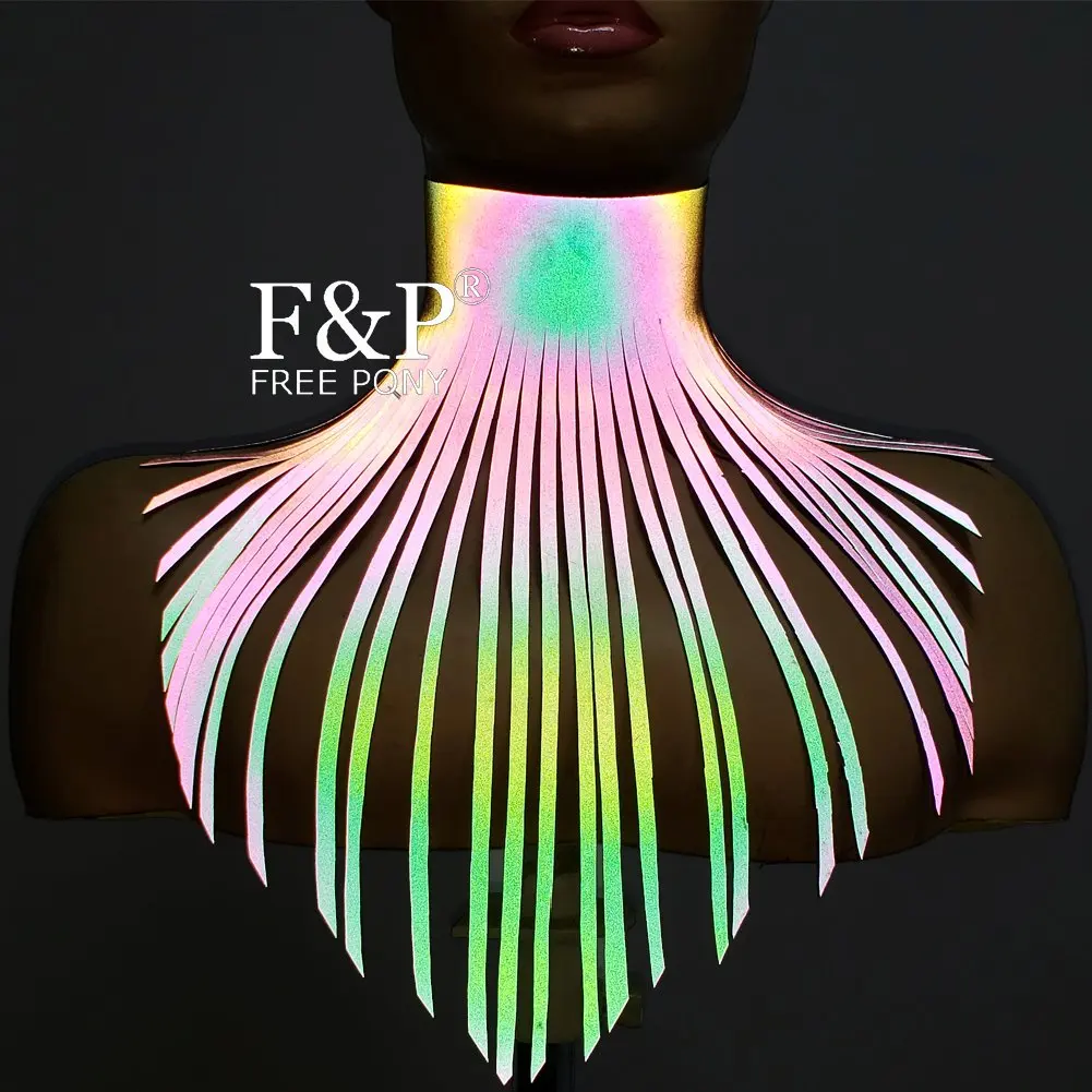 

Длинный кожаный чокер с бахромой, яркое Радужное ожерелье с бахромой, аксессуар для танцев ГОГО, на Хэллоуин