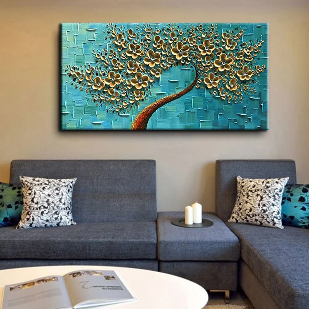 

Oil Painting Contemporary Art On Canvas Textured Palette Knife Trees Print Modern Home Abstract Flower Decor