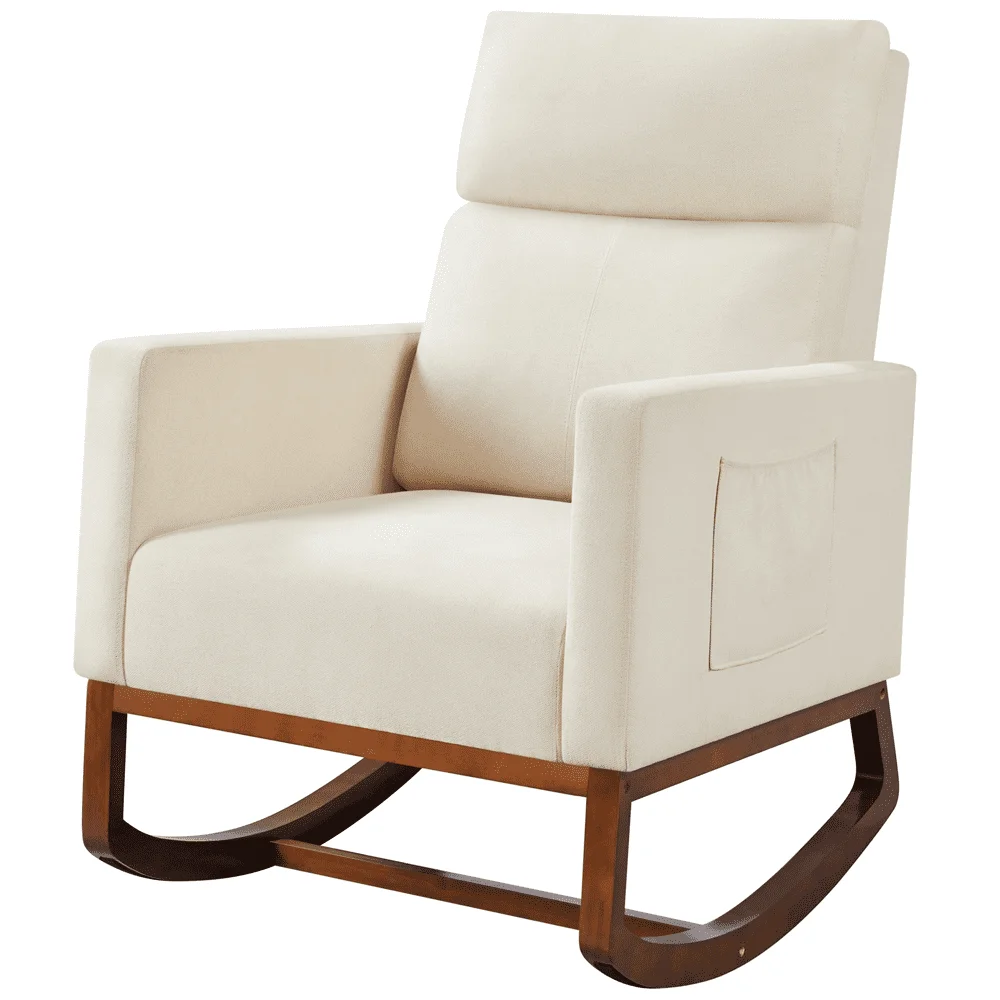 

Smile Mart Modern Upholstered Rocking Accent Chair High Back for Living Rooms, Beige