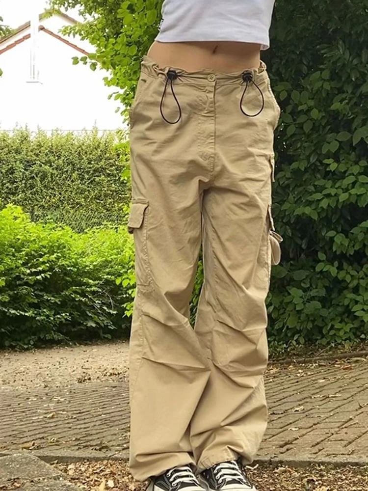 WeiYao Khaki Cotton Drawstring Low Waist Cargo Pants Women Korean Fashion  Black Y2K Streetwear Bottoms Hippie Baggy Trousers - купить по выгодной  цене | AliExpress