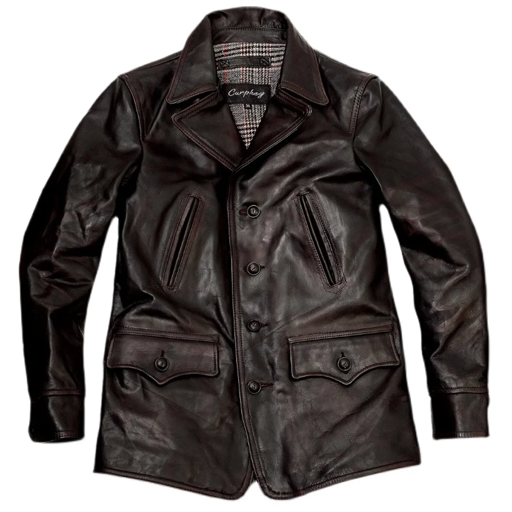 

Horseskin Dispatcher Mens Jacket Coat Overcoat For Man Plus Size 5XL American Retro Horseskin Leather Male Blazer Coats Vintage