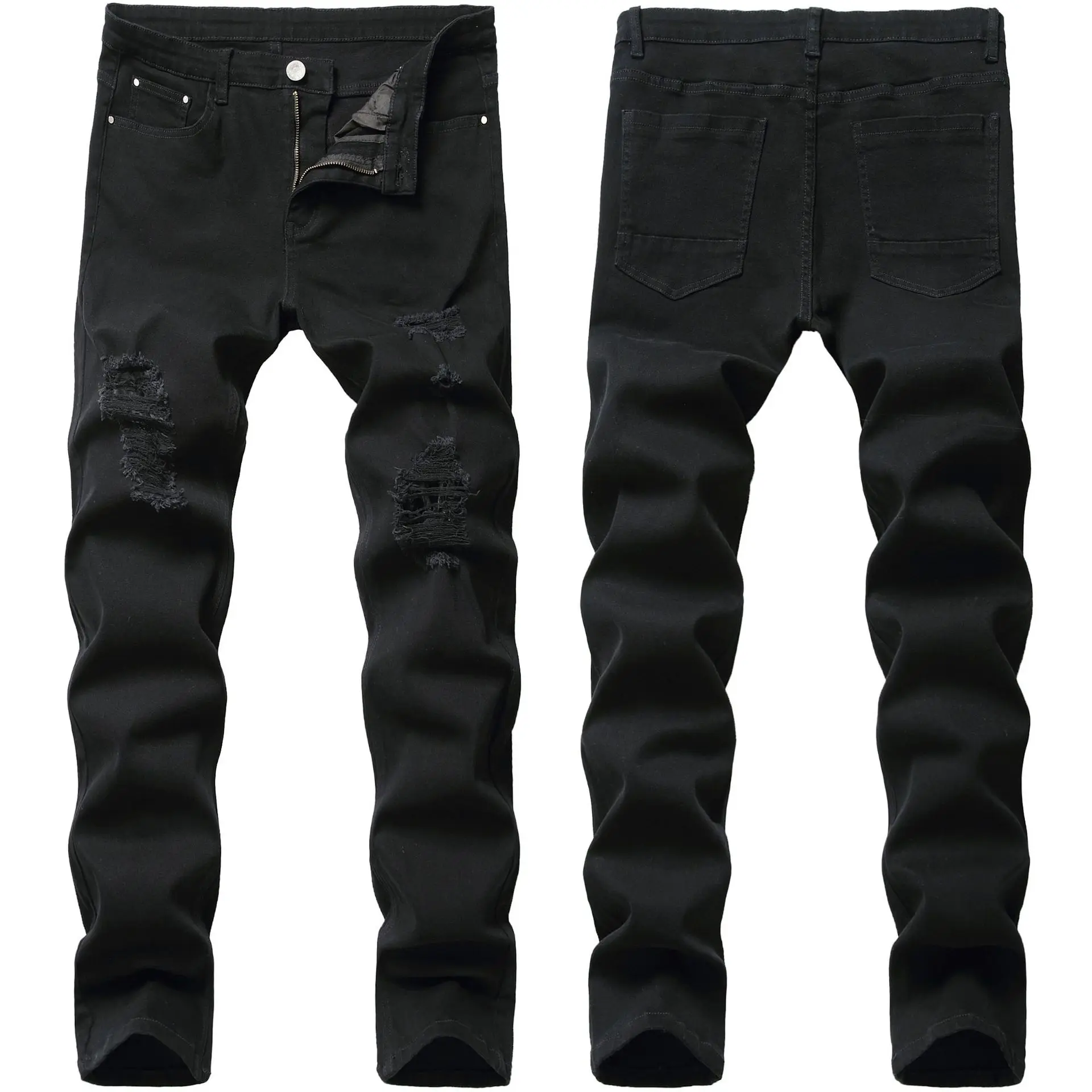 

New Black Jeans Fashion Stretch Slim Men's Jeans Small Feet Mens Denim Pants Hole Brand Design Distressed Jeans Male Straight