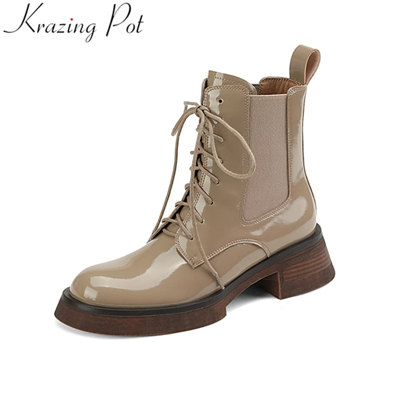 

Krazing Pot Big Size Cow Split Leather High Heels Chelsea Boots Runway Winter Shoes Preppy Style Solid Concise Women Ankle Boots