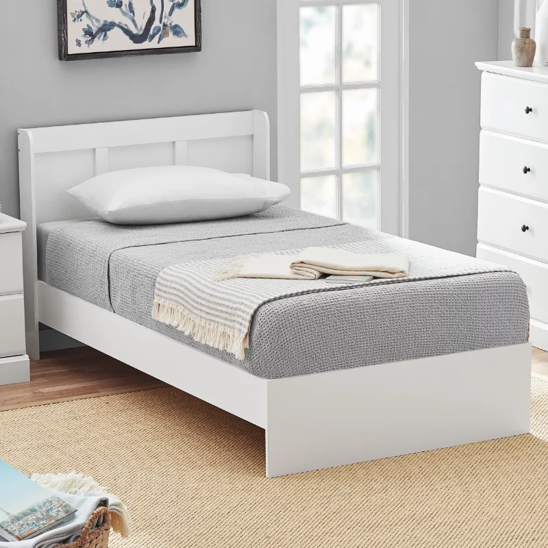 

Sauder Parklane Platform Twin Bed with Headboard, Soft White Finish (Mattresses Not Included) bedframe twin bed frame