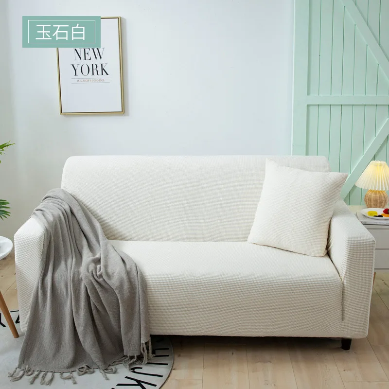 

White Elastic Sofa Covers Corn Kernels Pattern Solid Color Stretch Sofa Slipcover For Living Room Corner Sofa Chair Couch Cover