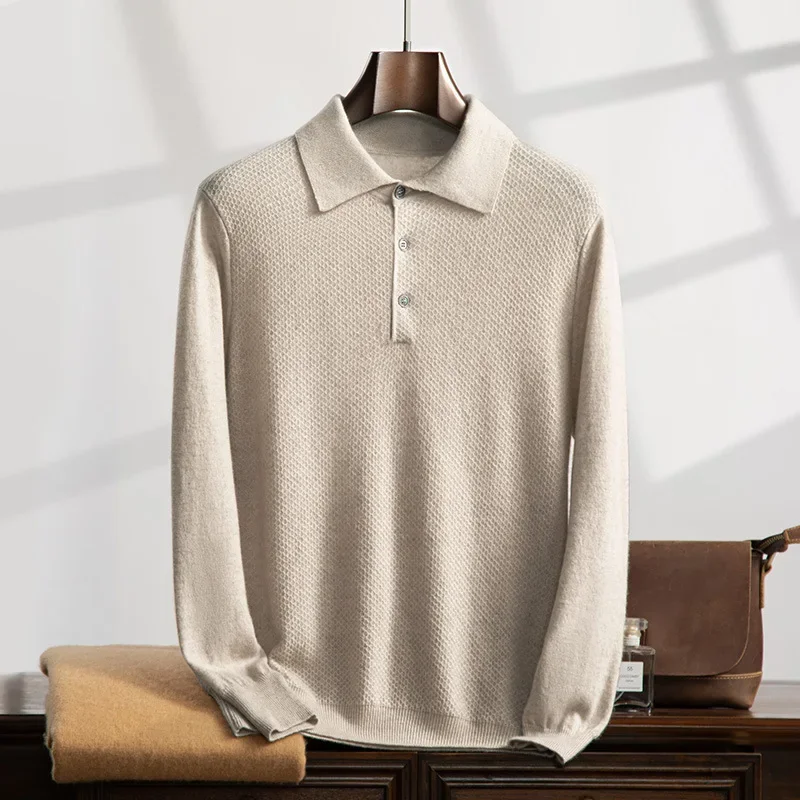 Осень/зима роскошный мужской вязаный топ с воротником-поло мягкий приятный для