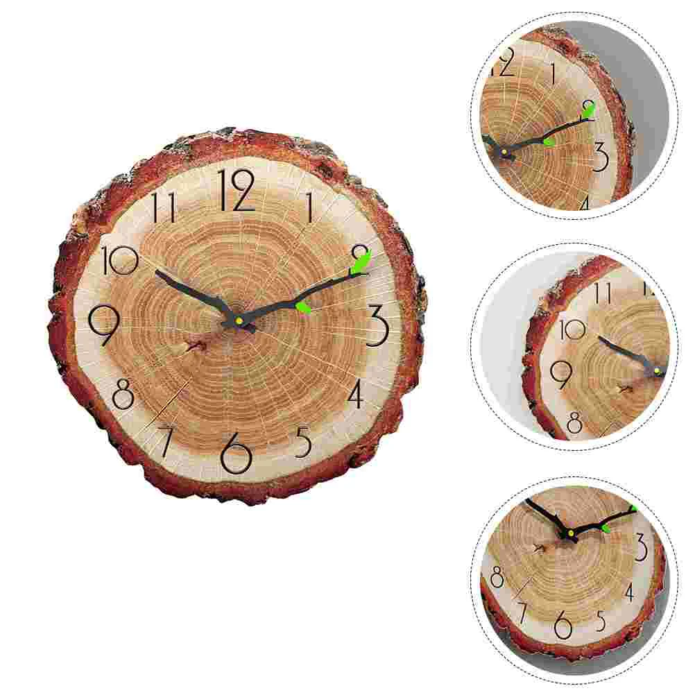

Clock Wall Hanging Decorative Ring Silent Round Tree Non Ticking Kitchen Rustic Farmhouse Wood Annual Mounted Retro Oversized
