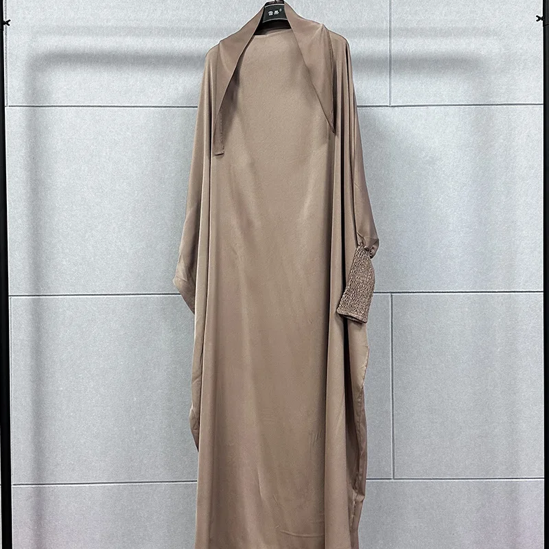 Casual Solid Color Türkiye Abaya Hoodie Dresses Dubai Plain Robe Muslim Dress Prayer Garment Long Khimar Full Cover Ramadan Gown