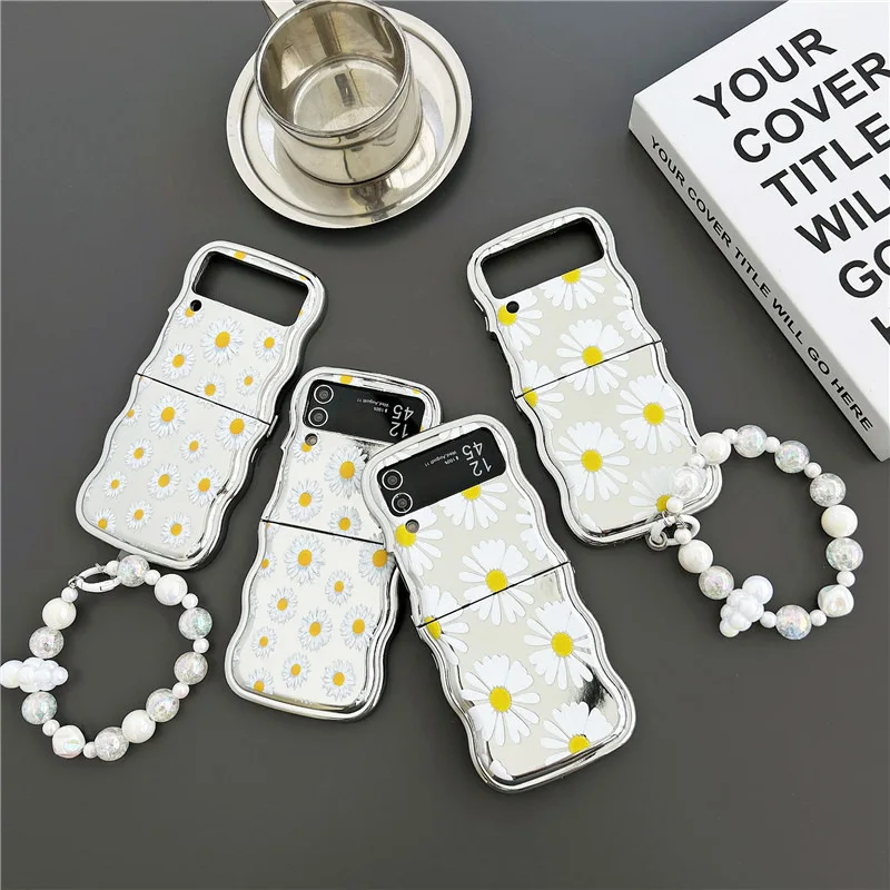 

Creative Electroplated Daisy Phone Case for Samsung Galaxy ZFlip 5 4 3 Protective Back Cover for ZFlip3 ZFlip4 ZFlip5 Case Shell