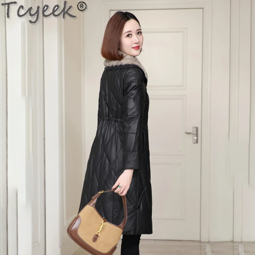 Tcyeek Куртка из натуральной кожи Женская зимняя одежда Теплые куртки на гусином