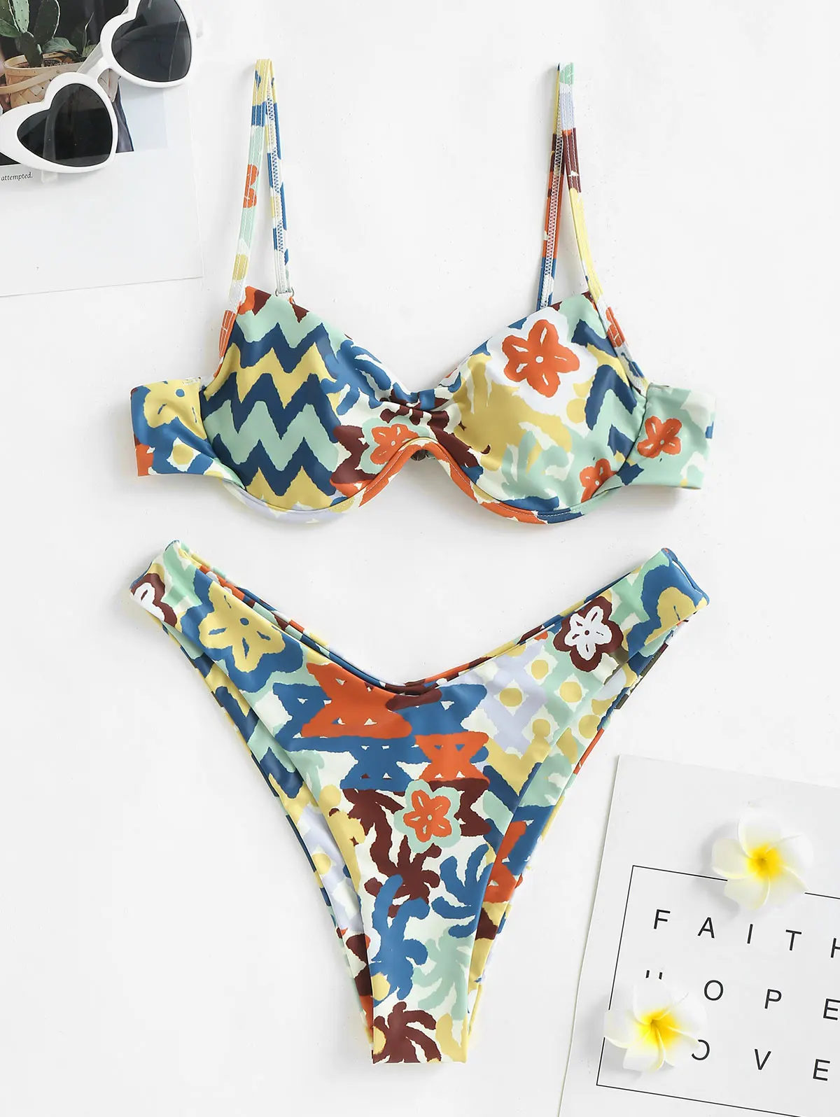 

ZAFUL High Leg Cheeky Painting Floral Monowire Bikini Swimwear