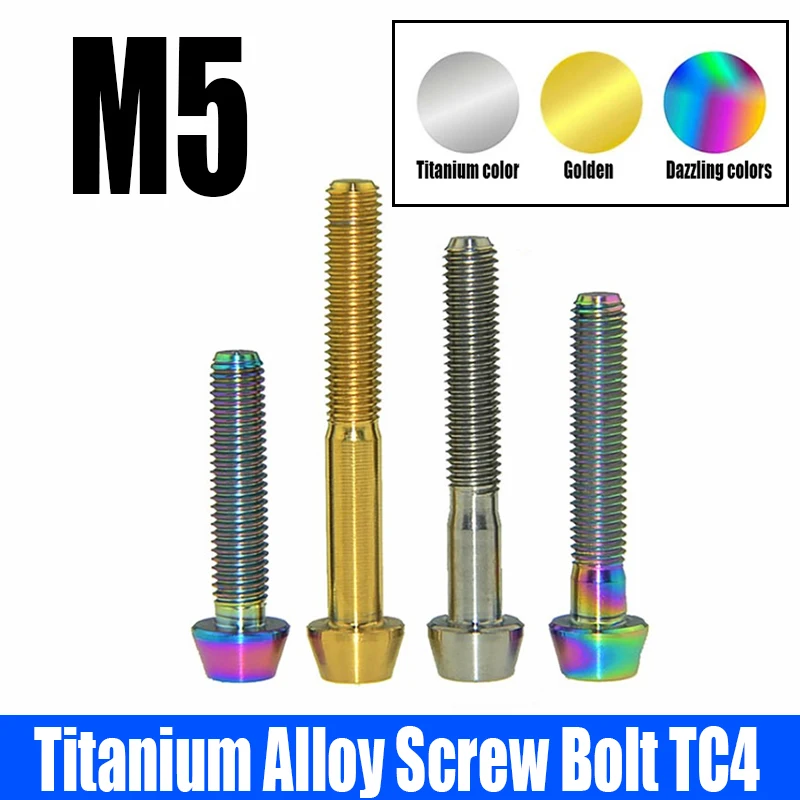 

1PCS Titanium Alloy Screw Bolt TC4 M5x35/40/50/65mm Hex Socket Taper Head Screw Bicycle Oil V-brake Reinforcement Plate Screw