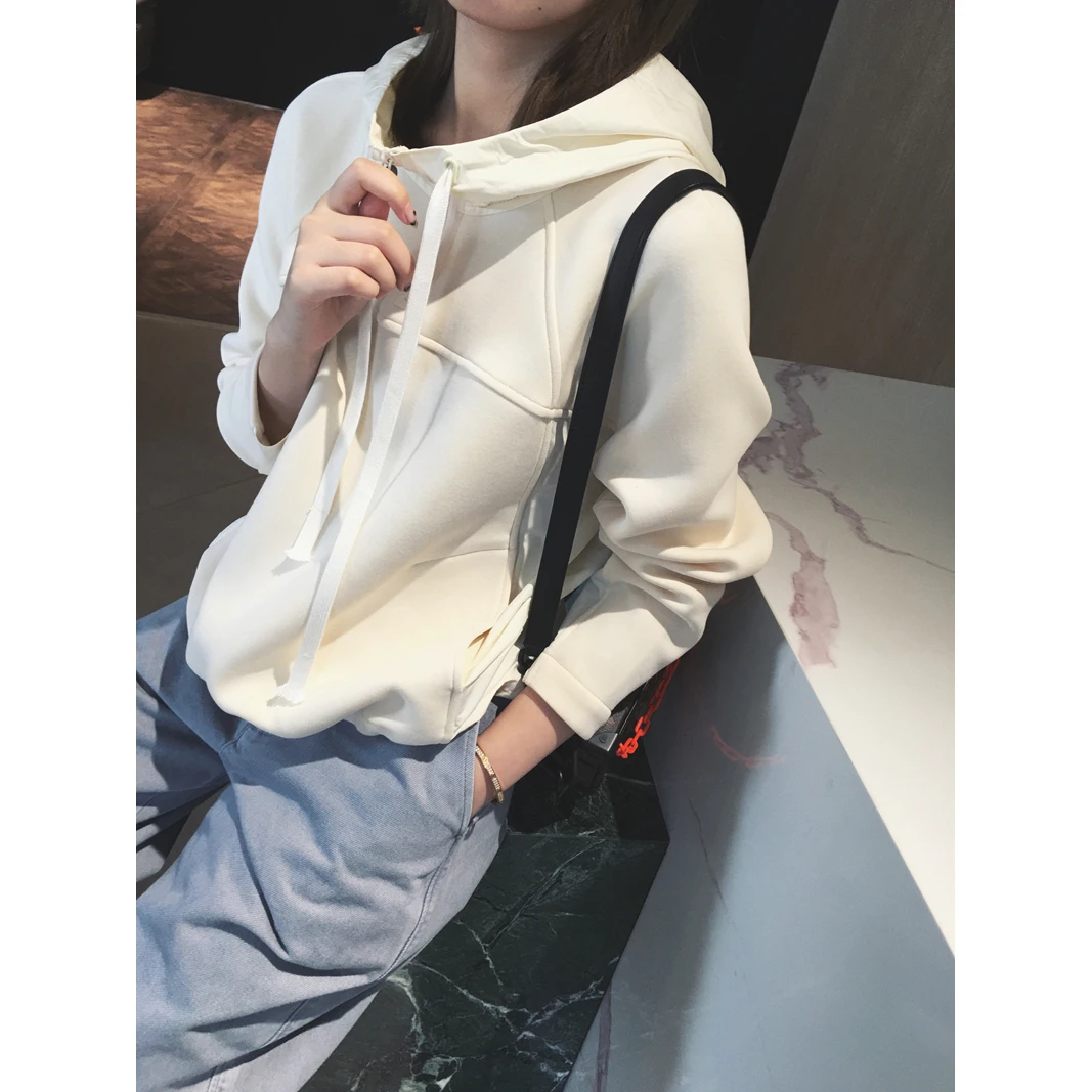 

Spring and autumn top coat with hood button thin sweater women's new pullover thread cotton loose long-sleeved shirt