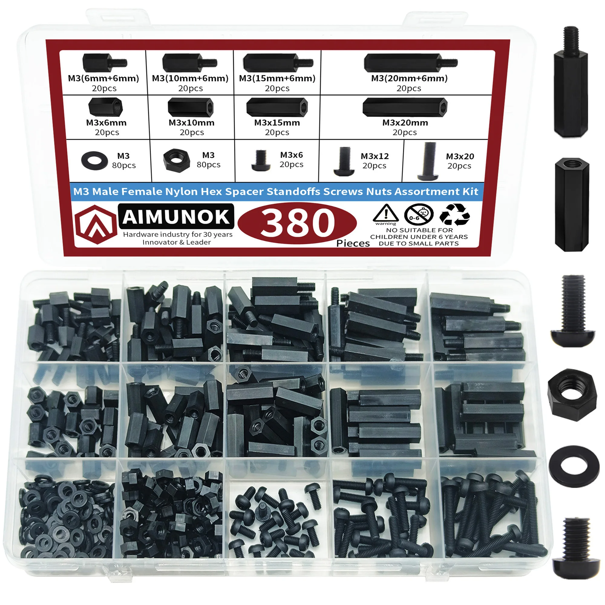 

380 шт. M3 мужские и женские нейлоновые шестигранные проставки, стойки, винты, гайки, набор крепежных деталей, аксессуары для ремонта инструментов, болт с резьбой