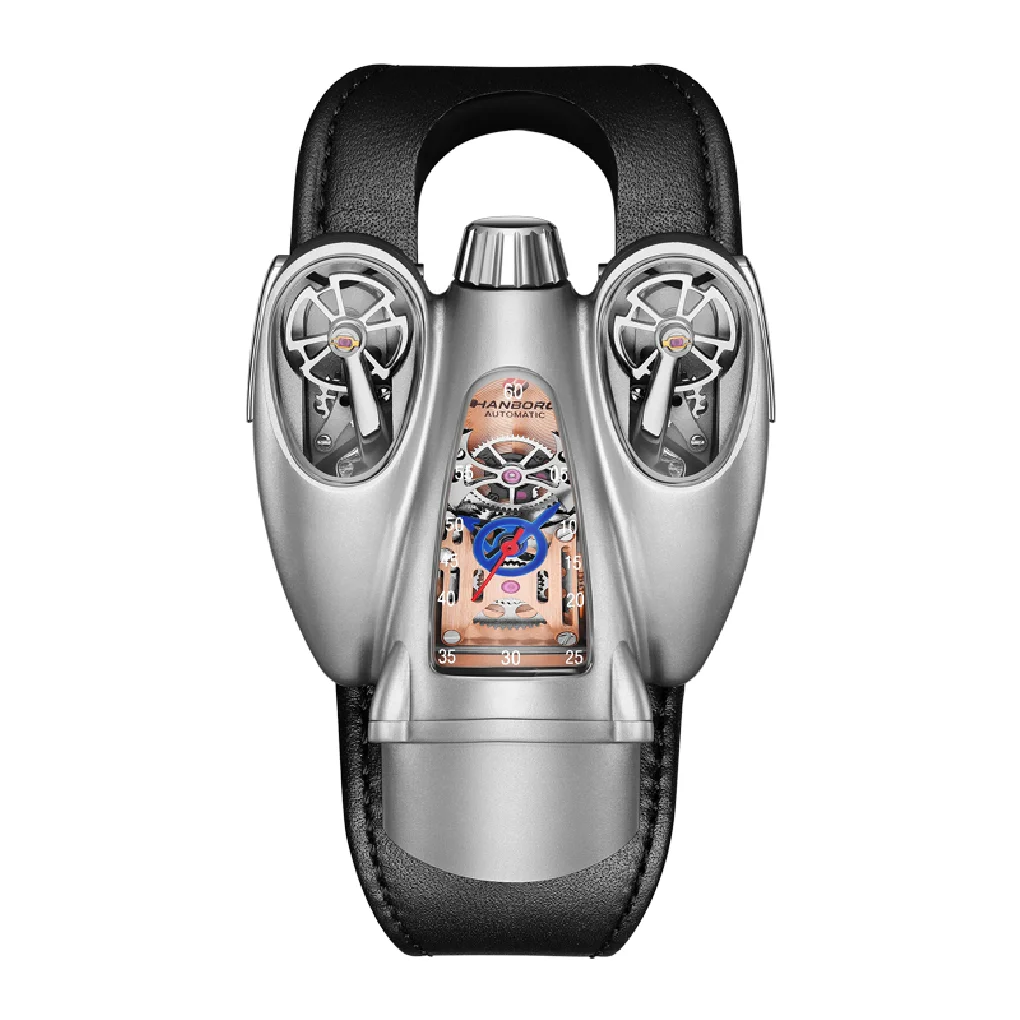 

HANBORO Mens Automatic Watches Luxury Watch Fashion Mechanical Wristwatch Dual Movement Window Time Display Aerocraft Case