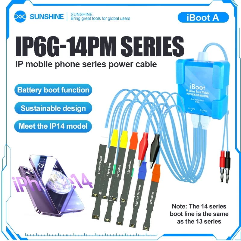 

Кабель питания SUNSHINE iBoot IP для IP6G ~ 14pro Max, встроенный аккумулятор, функция загрузки, нет необходимости в заряде батареи при пересадке элементов