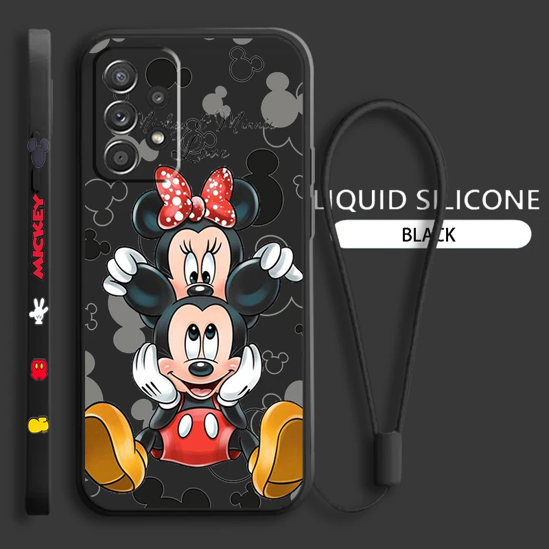 

Mickey Minnie Cute For Samsung Galaxy A73 A54 A34 A53 A33 A52 A32 A22 A71 A51 A21S 4G 5G Liquid Left Rope Phone Case Coque Capa