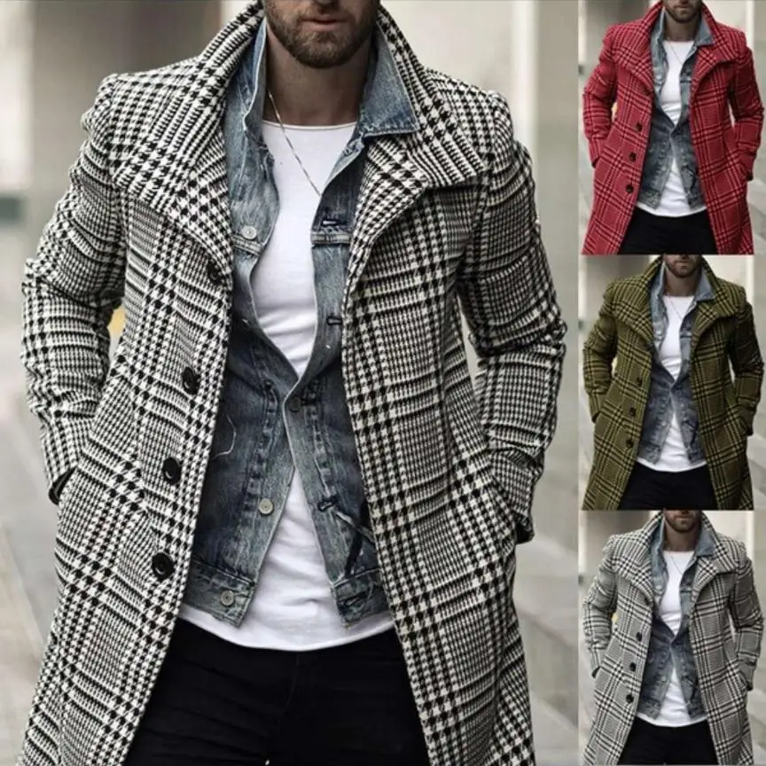 

Мужское пальто, зимняя куртка, Мужское пальто, теплая одежда, шерстяная верхняя одежда, длинный кардиган в черно-белую клетку, Женское пальто