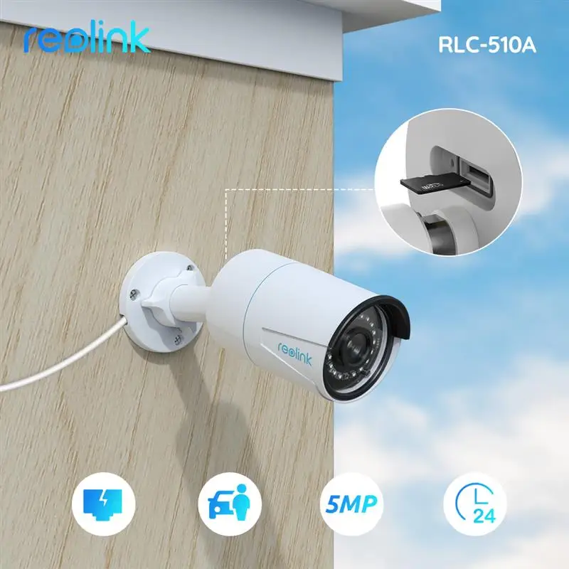 

Умная IP-камера Reolink с обнаружением человека и транспортного средства, 5 Мп, PoE, наружная инфракрасная цилиндрическая камера с функцией ночного видения