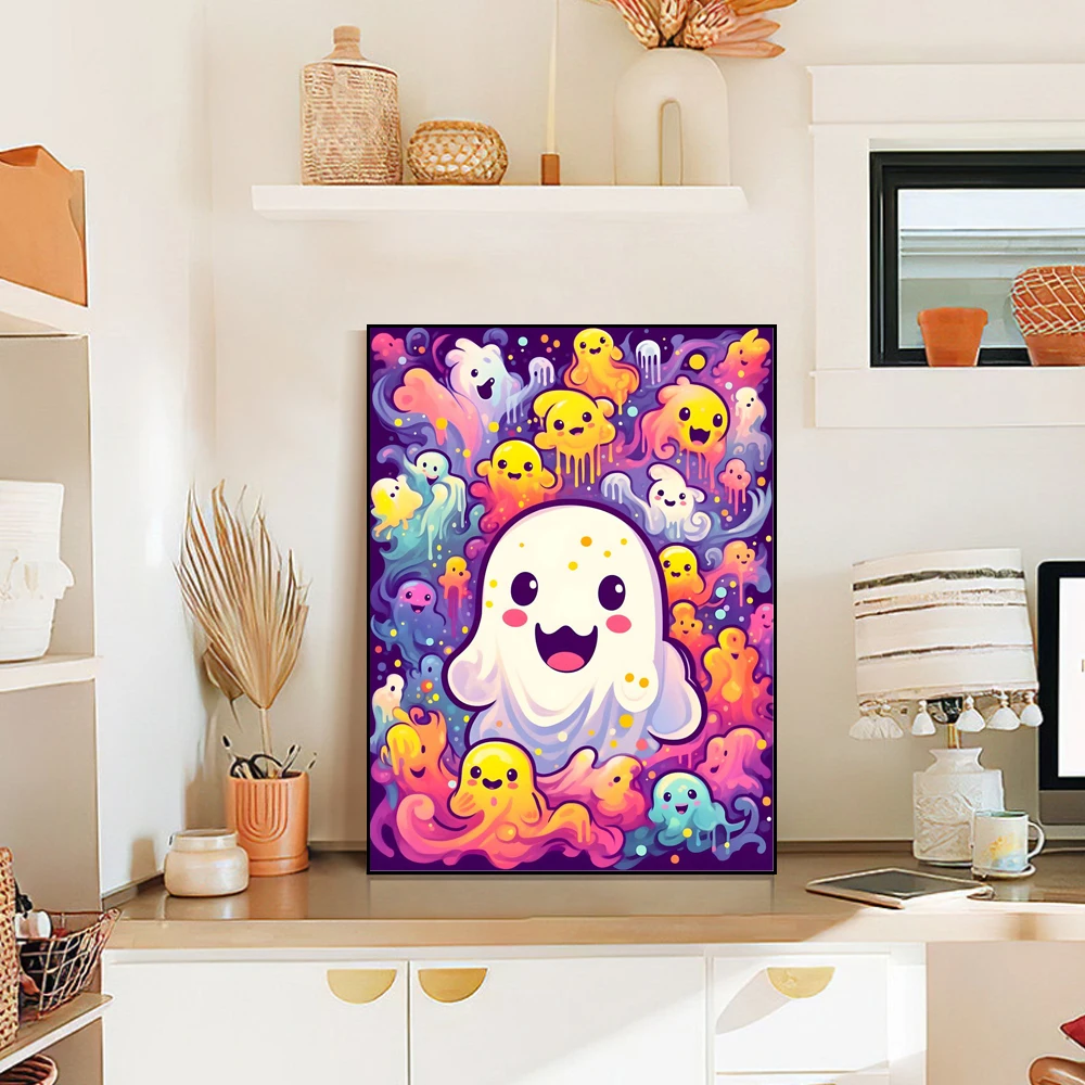 Алмазная 5D картина на Хэллоуин милая Красочная с мультяшным призраком полная