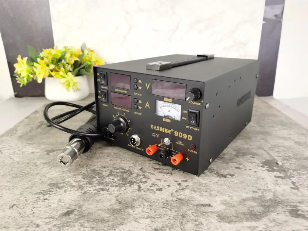 Saike 909D 3 в 1 Паяльная станция для термофена Источник питания постоянного тока 220 В