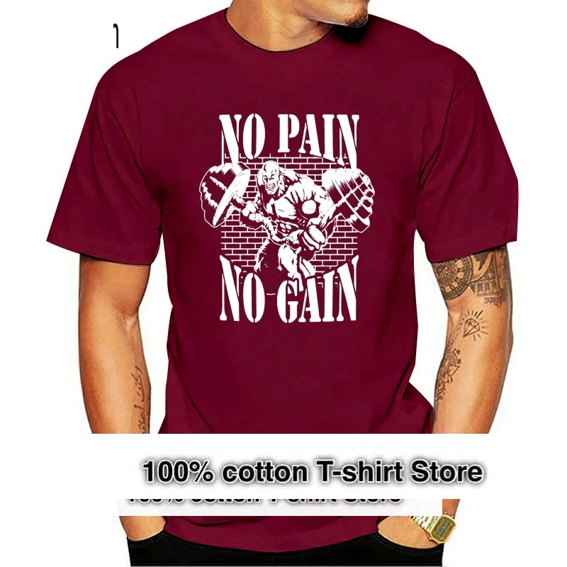 

No Pain No Gain Gym Tee Shirt Funny Work out Train Weight T-Shirt