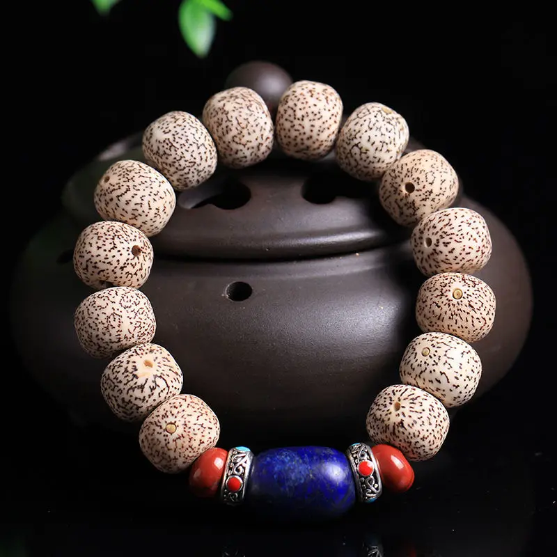 

SNQP Natural Hainan Xingyue Bodhi 14mm Single Loop Men's And Women's Hand String Ice Flower Mani Seed Barrel Bead Jewelry