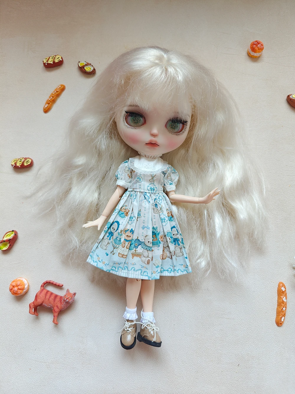 Одежда для куклы Блайт новое классическое платье ручной работы с милым медведем