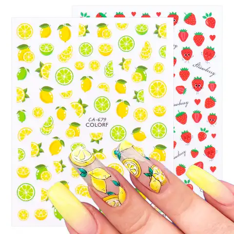 Летние наклейки для ногтей с лимоном, 3D клейкие слайдеры, наклейки для дизайна ногтей в виде ананаса, декоративные маникюры