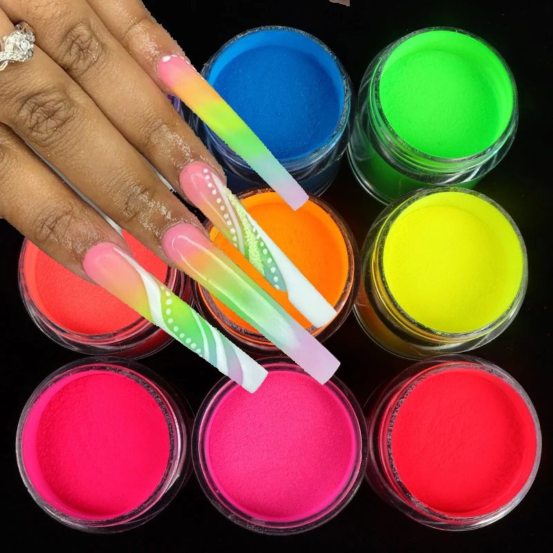 9Colors Acrylic Nail Powder Neon Pigment Powder Nails Polymer Gel Polish Manicure Tips Builder Professional Nail Art Supplies