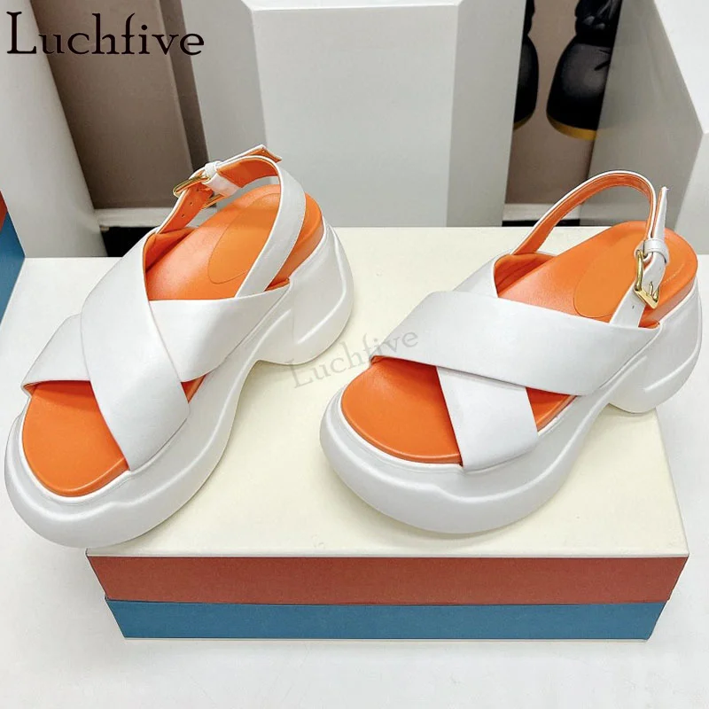 

Summer Popularity Thick Soled Platform Sandals Women Casual Beach Flats Sandals Luxury Punk Style Rome Brand Lefu Sandals Woman