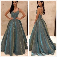 women elegant prom dress sexy sequin spaghetti deep v neck stitching big swing gown party cocktail evening dresses