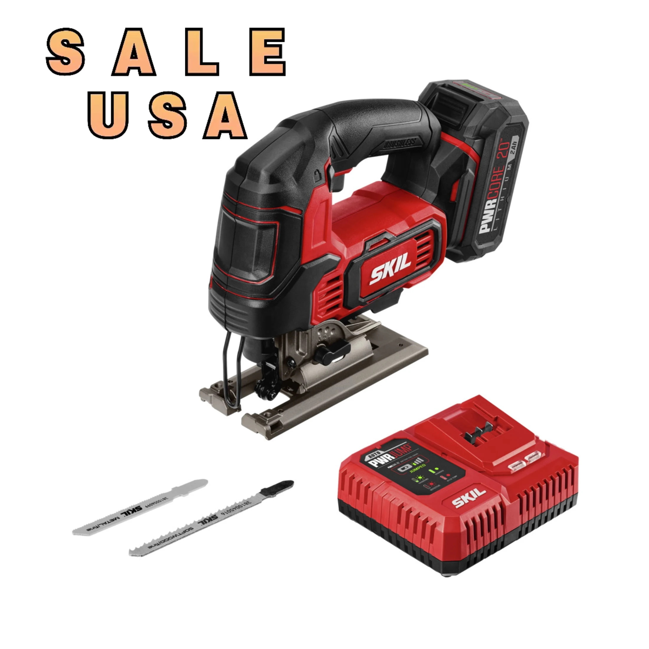 

SKIL PWR CORE 20™ Brushless 20-Volt Cordless Jigsaw Kit with 2.0Ah Battery and PWR JUMP™ Charger.NEW. USA